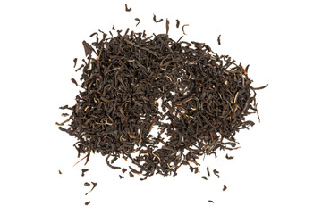 Leaves of black premium dry tea on a white background