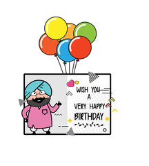 Obraz na płótnie Canvas Cartoon Cute Sardar Happy Birthday Wishes