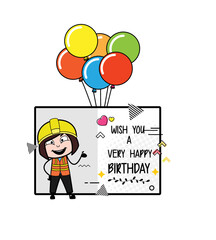 Cartoon Lady Engineer Happy Birthday Wishes