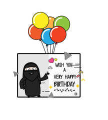 Cartoon Muslim Woman Happy Birthday Wishes