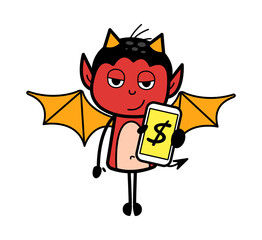 Cartoon Devil Showing Money in Cell Phone
