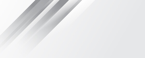 Grey white abstract stripes wide banner background geometry shine and layer element vector for presentation design. Suit for business, corporate, institution, party, festive, seminar, and talks.