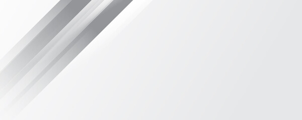 Grey white abstract stripes wide banner background geometry shine and layer element vector for presentation design. Suit for business, corporate, institution, party, festive, seminar, and talks.