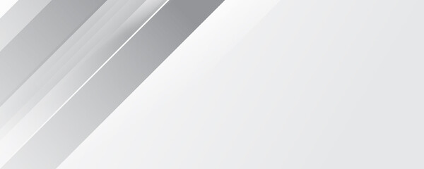 Grey and white smooth stripes technology banner design. Abstract geometric vector background