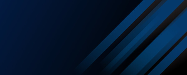 Blue black 3D wide banner - navy dark blue background. Web banner.