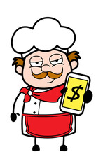 Cartoon Businessman Showing Money in Cell Phone