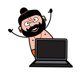 Cartoon Pandit with Laptop
