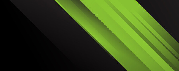 Green black abstract wide banner background geometry shine and layer element vector for presentation design. Suit for business, corporate, institution, party, festive, seminar, and talks.