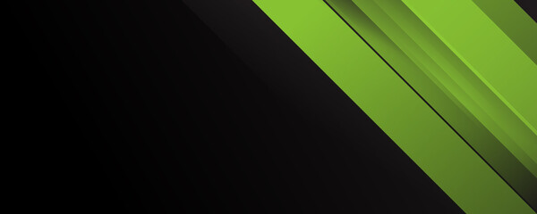Green black abstract wide banner background geometry shine and layer element vector for presentation design. Suit for business, corporate, institution, party, festive, seminar, and talks.