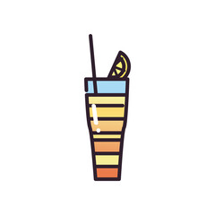 Cocktail glass with straw and lemon fill and gradient style icon vector design