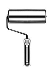 Drawing monochrome paint roller. Isolated vector illustration template on white background