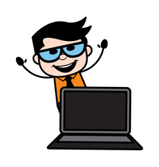 Cartoon Businessman with Laptop
