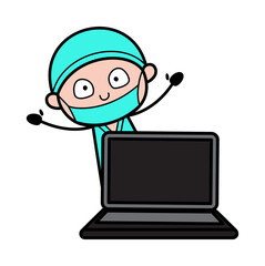 Cartoon Surgeon with Laptop