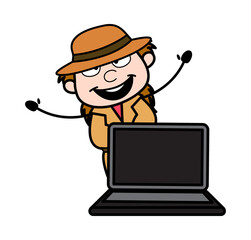 Cartoon Investigator with Laptop
