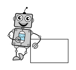 Cartoon Robot with Empty Banner