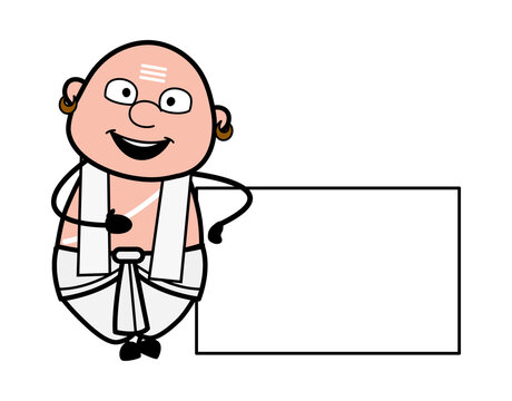 Cartoon South Indian Pandit with Empty Banner