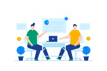 Illustration vector graphic of Business colleagues discussing project concept design. Flat Design Concept. Vector illustration flat design style. vector illustration eps10.