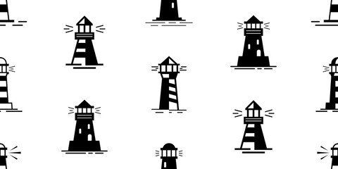 Seamless pattern with Lighthouse. Icon design. Template elements