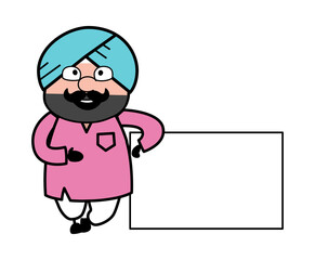 Cartoon Cute Sardar with Empty Banner