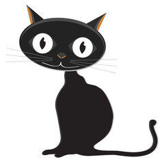 Cute black cat smiling isolated on white background. Carton flat vector illustration