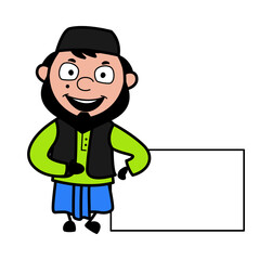 Cartoon Muslim Man with Empty Banner