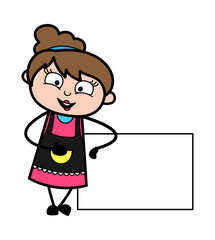 Cartoon Beautician with Empty Banner