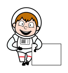 Cartoon Astronaut with Empty Banner
