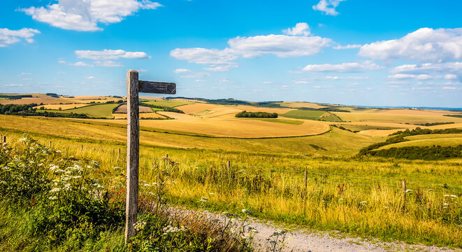 A view across the South Downs close to the town of Rottingdean, Sussex, UK in summer