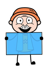 Cartoon Grandpa holding a glass banner