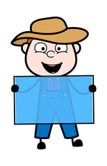 Cartoon Farmer holding a glass banner