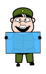 Cartoon Military Man holding a glass banner