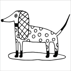 dog with polka dots abstract simple drawing long ears in a cage beautiful funny puppy hand drawing black and white contour liner Doodle isolated drawing on the door booth Cup dog food