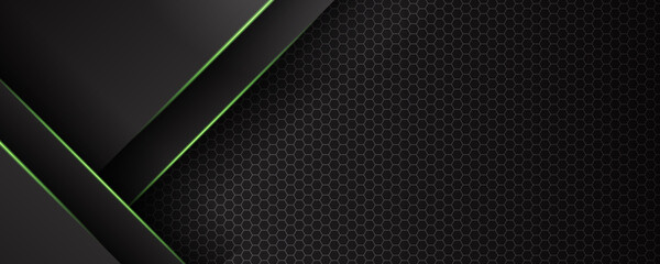 Dark green black tech metal abstract background for wide banner