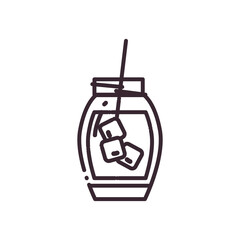 Cocktail glass with ice cubes and straw line style icon vector design