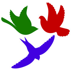 Set of multi-colored silhouettes of birds on a white background