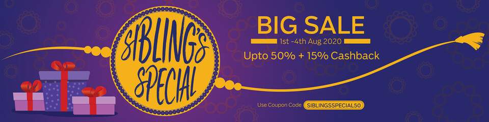 Raksha Bandhan Sale Banner. Rakhi festival Celebration sales banner vector design.
Offers poster design.  