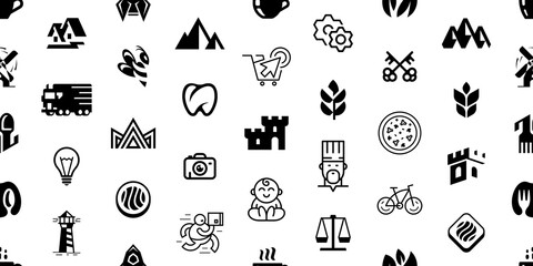 Fototapeta na wymiar Seamless pattern with Logos. Abstract logos set. Icon design. Template elements