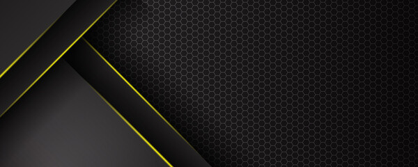 Futuristic perforated technology abstract background with yellow neon glowing lines. Vector banner design