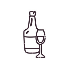 alcohol bottle with cup line style icon vector design