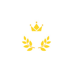 Gold Laurel Wreath with crown Icon. Vector Flat illustrationisolated on white.