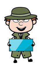 Cartoon Spy holding a shiny banner