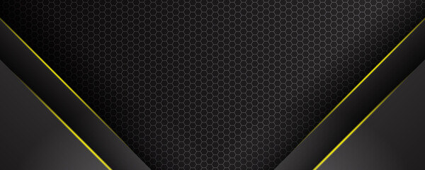 Black and yellow metal background for wide banner with shiny yellow lights © Roisa