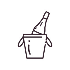 alcohol bottle inside bucket line style icon vector design
