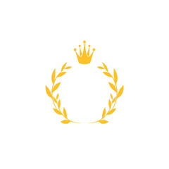 Gold Laurel Wreath with crown Icon. Vector Flat illustrationisolated on white.