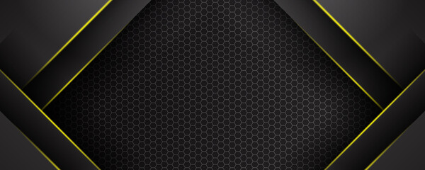 Abstract black banner yellow light design modern luxury futuristic background vector illustration for wide banner