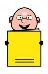 Cartoon South Indian Pandit holding a paper banner