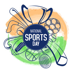 National Sports Day. National Sports Day Concept Is Line Art Vector.