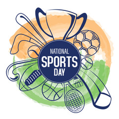 National Sports Day. National Sports Day Concept Is Line Art Vector.