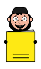 Cartoon Muslim Man holding a paper banner