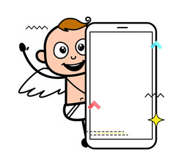 Cartoon Angel with empty cell phone screen
